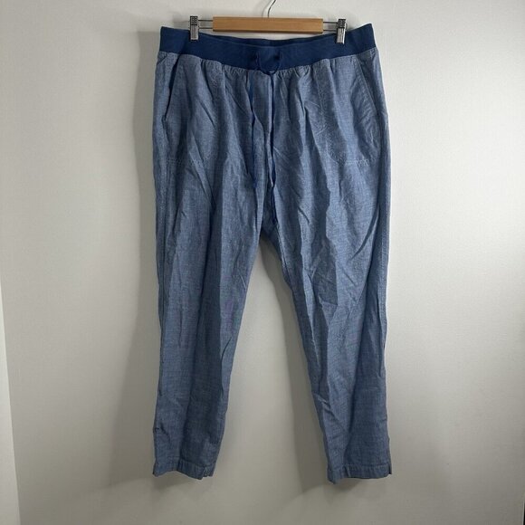 Talbots Pants Womens 14W Cotton Chambray Drawstring Elastic Waist Pull On Casual - Picture 1 of 12